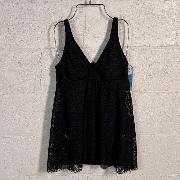 Swim Solutions Women's Flyaway One-Piece Swimdress black 10 MSRP $112 - Picture 1 of 14
